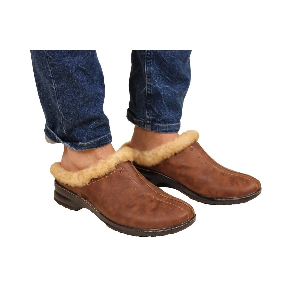 Sofft Womens 12M Brown Leather Faux Fur Lined Clog Mule Slip On Comfort 1013085